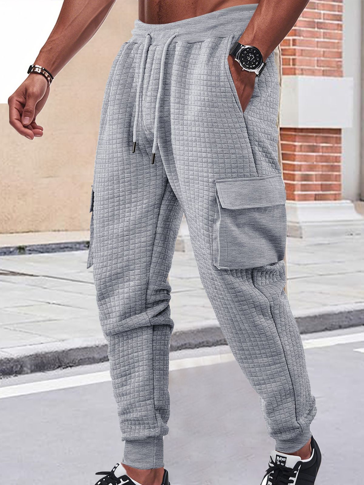 Men's Plaid Jogger Pants – Stylish Checkered Cargo Pants With Drawstring Waist & Belt Loops (6 Colors, S-XXXL)_viptrois.com