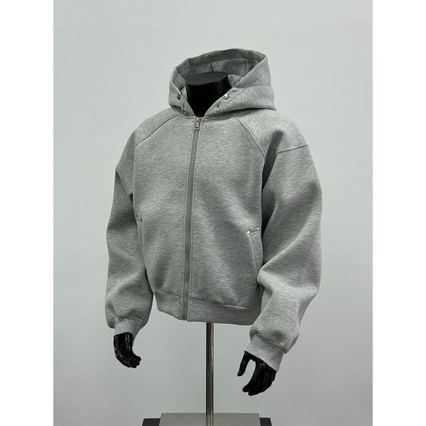 Men's Box-Cut Zip-Up Hoodie - Cleanfit Cropped Jacket With Oversized Fit, Streetwear Pullover In Grey For Urban Style_viptrois.com