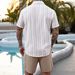 Men's Summer Casual Two Piece Set Blue And White Striped Short Sleeve Shirt And Shorts High-End Style_viptrois.com
