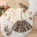 Children's clothing Autumn and winter Academy female treasure baby can open a three-piece package Fanny coat plaid skirt set_viptrois.com