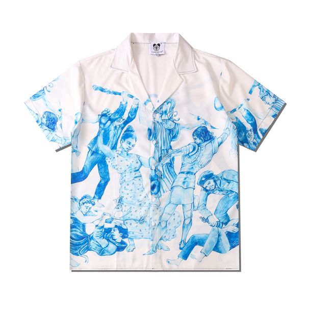 Men's Clothing Fashion Summer Loose Casual Character Digital Printing Cardigan Short Sleeved Lapel Shirt_viptrois.com