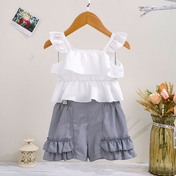 Baby clothes Girls suspender suit 2023 new style children's fashionable vest girl baby summer shorts children's 2-piece set_viptrois.com