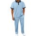 Men's Summer Collection Jacquard Lapel Two-Tone Polo Shirt Short-Sleeved & Long Pants Set European & American Style_viptrois.com