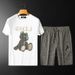 Men's Clothing station bear embroidered short-sleeved shorts suit men's brand handsome summer new men's set of matching_viptrois.com
