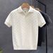 Men's Textured Knit Polo Shirt – Short Sleeve Casual Top With Contrast Collar (M-3XL, White/Black/Grey/Brown, Slim & Relaxed Fit)_viptrois.com