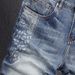 Men's Fashion Light Blue Distressed Denim Shorts Printed Distressed Stretch Slim Fit Denim Shorts Men's Shorts_viptrois.com