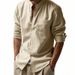 Men's Clothing Spring And Autumn Linen Shirt Long Sleeved Stand Up Collar Breathable Casual Pocket Shirt_viptrois.com