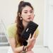 Women's Long Quilted Clutch Wallet With Embroidery & Sequins - Multi-Card Holder Coin Purse (Detachable Pom Pom Keychain)_viptrois.com