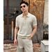 Men's Textured Polo Shirt Knitwear Short Sleeve T-Shirt Lapel Business Summer Top Old Money Style_viptrois.com