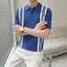 Men's Clothing Summer Polo Shirt Men's Casual Lapel Slim Ice Silk Knitted Half Sleeve Striped Contrast Color Thin Short Sleeve Men_viptrois.com
