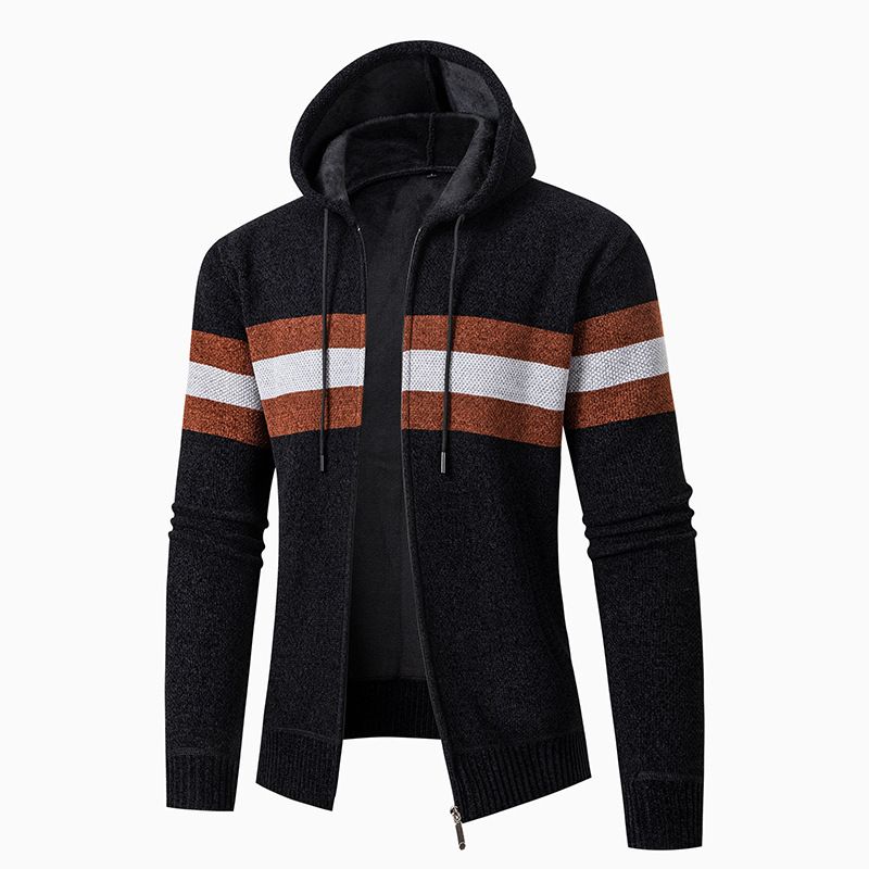 Men's Stylish Sherpa-Lined Hooded Knit Cardigan – Fleece-Lined Winter Coat With Zipper, Warm & Cozy, Casual & Comfortable_viptrois.com