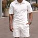 Men's Clothing Summer New Casual Button Down Lapel Shirt Solid Color Short Sleeved Shorts Suit For Men_viptrois.com