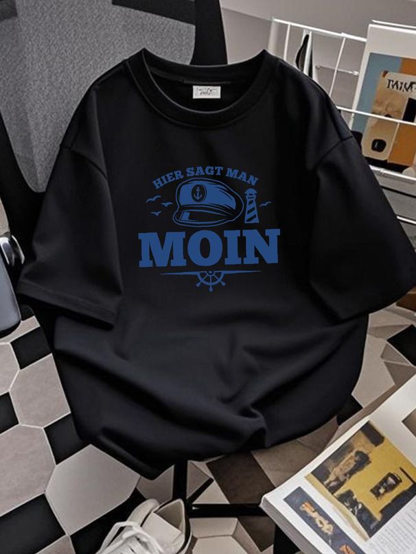 Here You Say MOIN Lighthouse Maritime Nautical Baltic Sea Hamburg Sea Sylt T-shirt Designer Clothes Top For Everyday Wear Casual Stretched Soft_viptrois.com