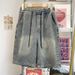 Men's Starry Sky Pattern Washed Denim Shorts Summer Thin Loose American Retro Style Trendy And Cool Five Point Shorts_viptrois.com