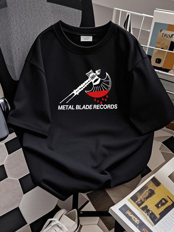Men's Metal Blade Records Axe Logo T-shirt Small Black Versatile Soft Streetwear Homme Slightly Fashion Graphic Designer Clothes Comfortable_viptrois.com
