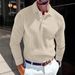 Men's Slim Fit Long Sleeve Polo Shirt - Breathable Stretch Knit Fabric, Business Casual Button Down Collar Solid Color T-shirt For Office & Daily Wear_viptrois.com