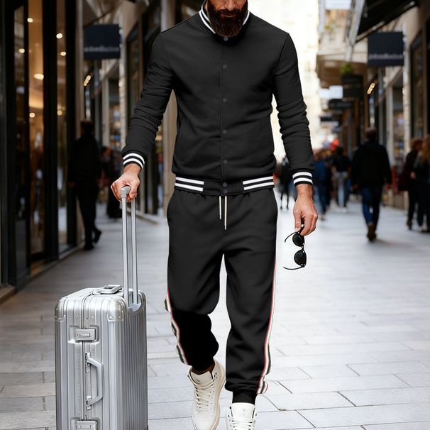 Men's Fleece-Lined Baseball Jacket & Pants Set – Winter Casual Outerwear For Outdoor & Commuting (Black, Navy, Grey, Grey/White Sleeves) – S-Xxxl_viptrois.com