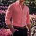 Men's 3d Print Stripe Long Sleeve Shirt, Fashion Casual Stretch Button Down Shirt For Daily Wear Breathable Lightweight Material_viptrois.com