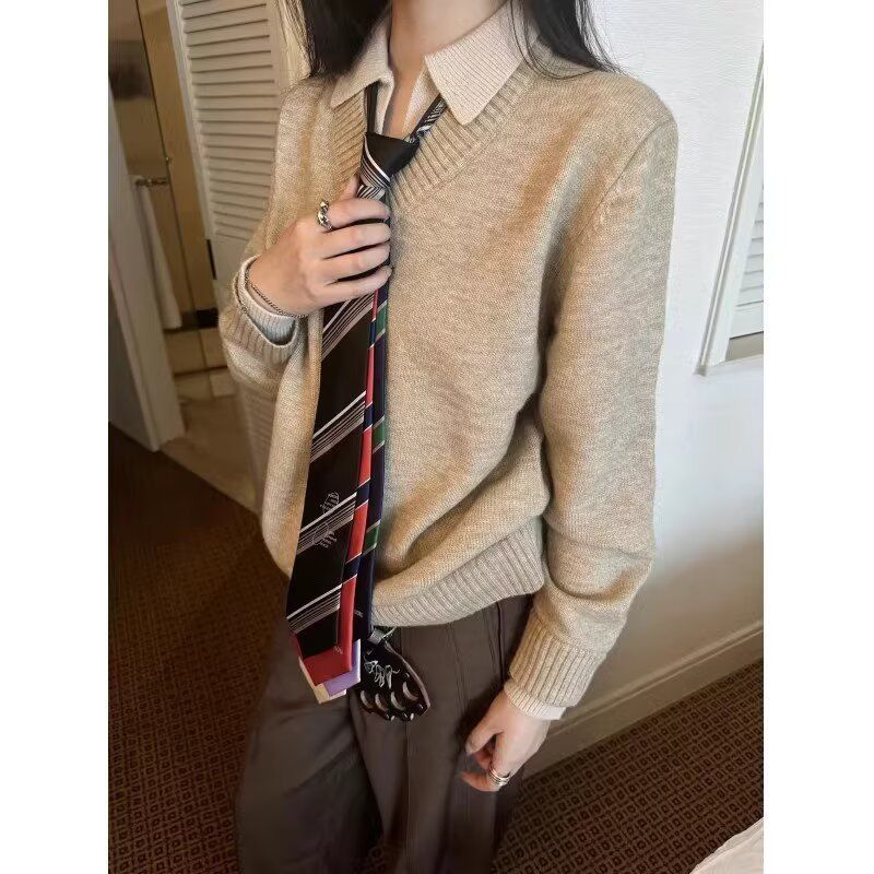 Knitted Sweater With Artistic Temperament, Harajuku Long Sleeved Sweater, Fashionable And Simple_viptrois.com