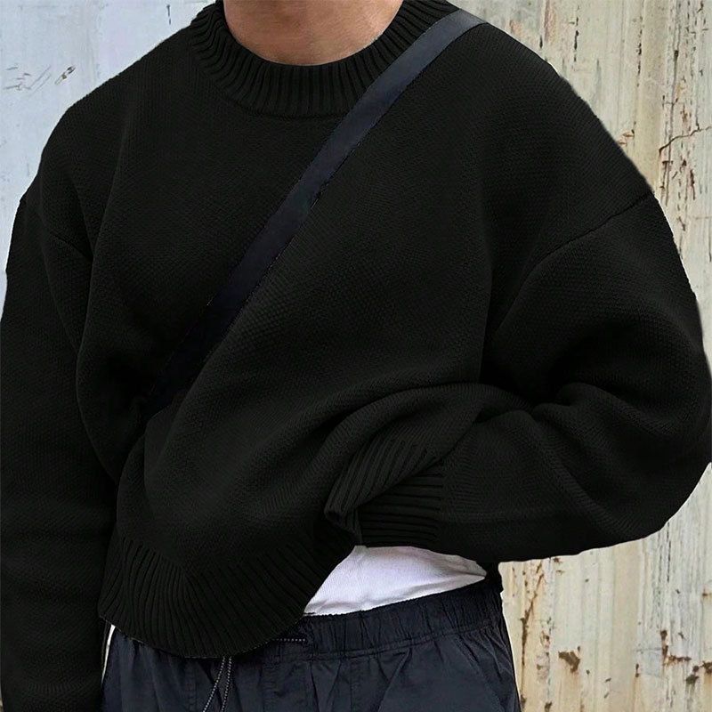 Minimalist Solid Men’s Sweater – Korean-Inspired Oversized Pullover (Black/Grey/Burgundy/Pink, S-XL)_viptrois.com
