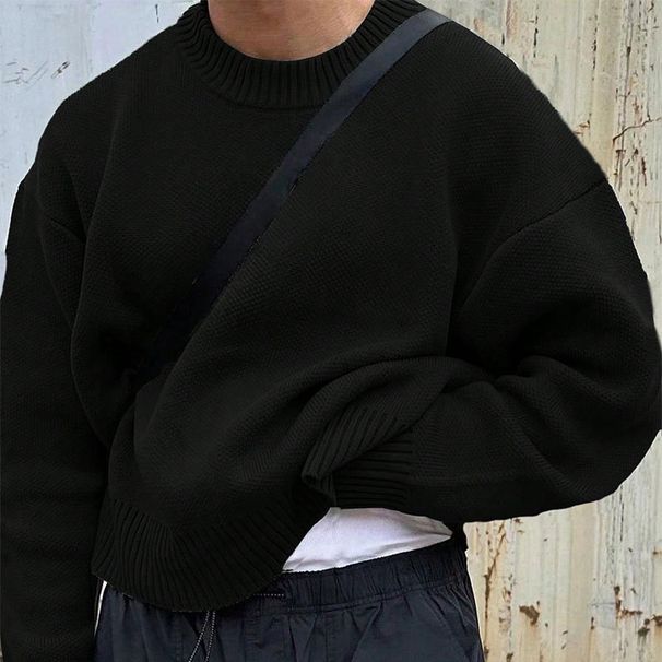 Minimalist Solid Men’s Sweater – Korean-Inspired Oversized Pullover (Black/Grey/Burgundy/Pink, S-XL)_viptrois.com