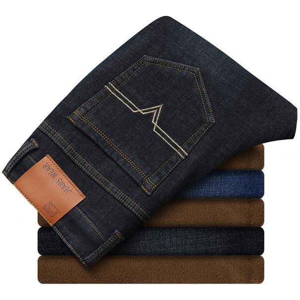 Men's Clothing Winter Youth Stretch Plus Velvet Jeans Men's Small Straight Slim Korean Style Warm Large Size Men's Denim Trousers_viptrois.com