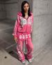 Unisex Hoodie & Pants Set With 3d Print - Trendy Hip-hop Streetwear For Men & Women (Pink/Black, S-xl)_viptrois.com