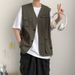 Cotton Summer New Trendy Brand Multi Pocket Workwear Jacket For Men, Loose And Versatile, Sleeveless Vest Top With_viptrois.com