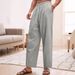 Men's Clothing European And American Men's Linen Straight Loose Pants Solid Color Casual Lace Wide Leg Beach Pants_viptrois.com