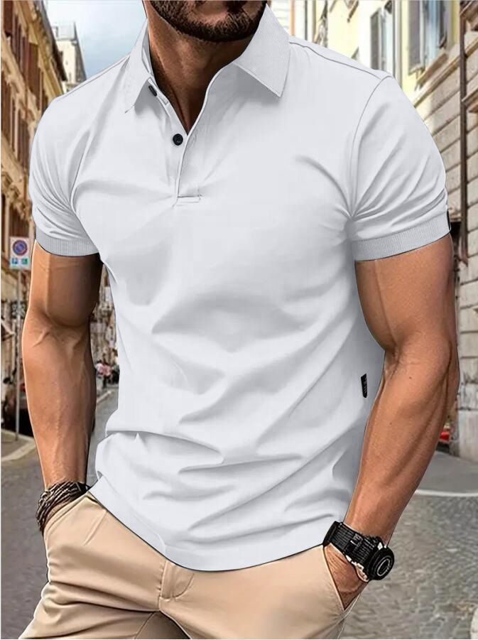 Summer Short Sleeve T Shirts For Men New Solid Color Lapel Polo Shirt Casual Lightweight Streetwear Breathable Fitness Tops_viptrois.com