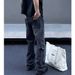 Men's Clothing New Straight Tube Micro Flared Workwear Jeans High Street Washed Gray Splicing Pants_viptrois.com
