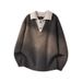 Splicing Long Sleeved Sweater, Loose Fitting Shirt Collar, Knitted Sweater, Simple To Wear_viptrois.com