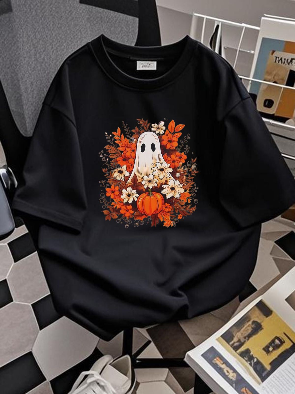 AG AGUU Halloween Shirts For Girls Ghost Pumpkin Prints T-Shirt Spooky Season Crew Neck Tops Cute Short Sleeve Tees Clothes Comfortable Casual Streetwear Top For Everyday Wear Designer Clothes Soft Print Round Neck Short Sleeve Stylish_viptrois.com