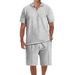 2024 New Men's Summer Waffle Collar Solid Color Thin Casual Polo Short Sleeved Set For Men_viptrois.com