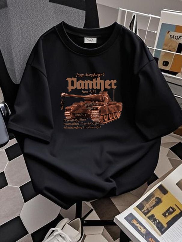 Panther T-Shirt Gery Tank March Grenadier Tactical Army WOT Battle Stylish Casual Top For Everyday Wear Homme Slightly Versatile Fashion Summer_viptrois.com