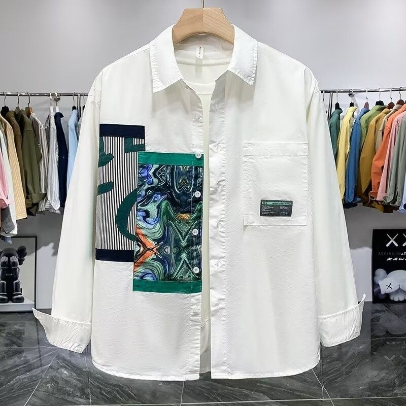 2025 Spring And Autumn New Long Sleeve Shirt Casual Printed Top Cardigan Coat Machine Washable Non Ironing Material_viptrois.com