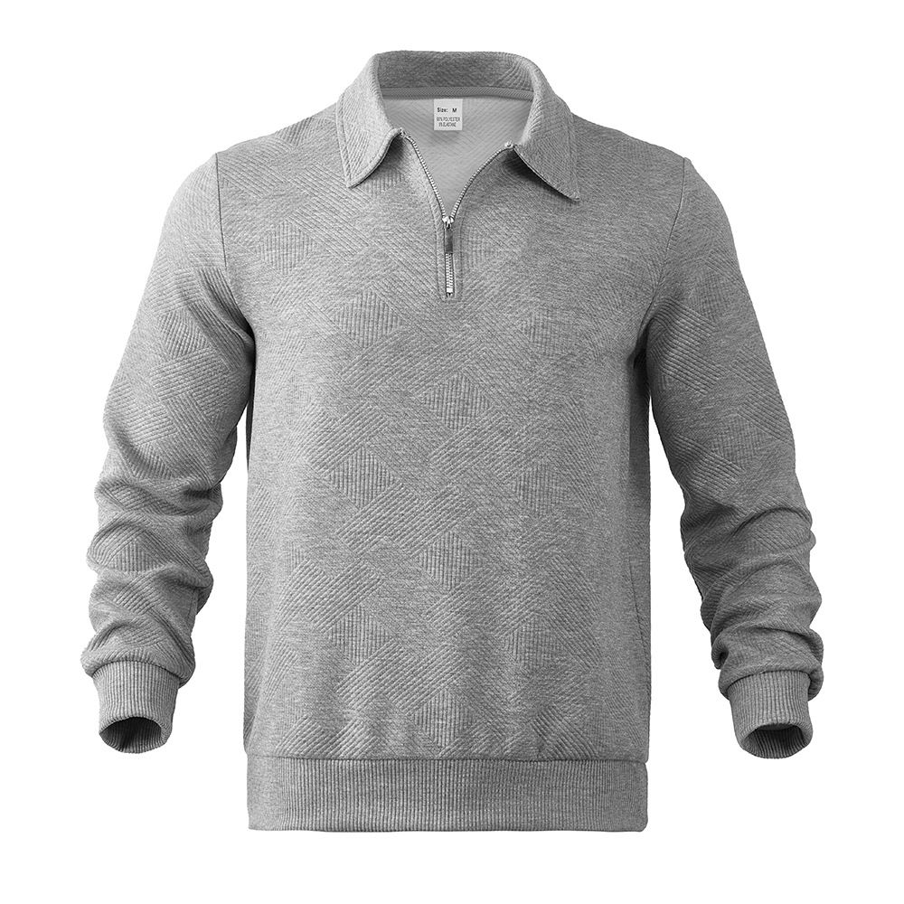 Men's Spring/Autumn 2025 New Men's Long-sleeved Top, Half-zipper Jacquard Lapel Loose Hoodie_viptrois.com