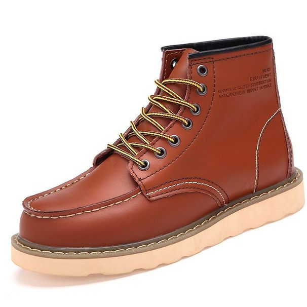 Men's Classic Martin Boots - Vintage Work Boots For Outdoor & Casual Wear - Slip-Resistant Rubber Sole - Mid-Calf Height - Brown/Black/Burgundy_viptrois.com