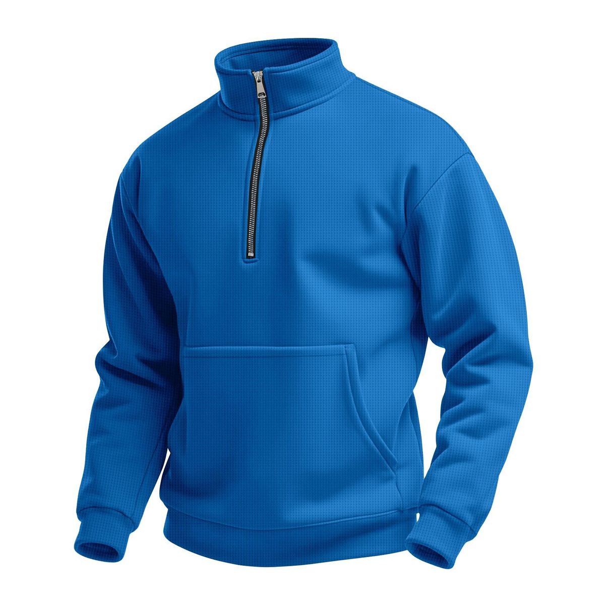 Men's Waffle Autumn Leisure Outdoor High Collar Half Zipper Pocket Pullover Long Sleeve Sweatshirt_viptrois.com