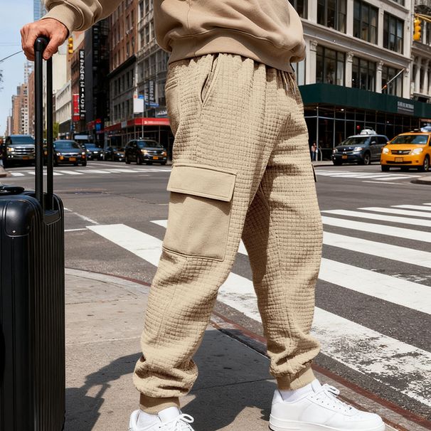 "Men's Heavyweight Jacquard Casual Pants - Loose Fit Work Trousers For Fall/Winter Commuting & Outdoor Activities"_viptrois.com