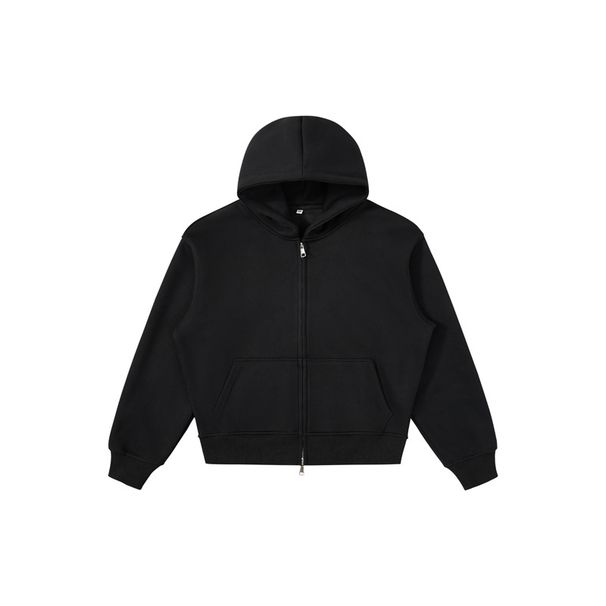 Boxy Cropped Hoodie – 540GSM Heavyweight Oversized Zip-Up Unisex Sweatshirt With Drop Shoulder_viptrois.com