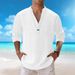Men's Clothing Casual Beach Style Stand Up Collar Shirt Fashion V Neck Solid Color Tie Dyed Long Sleeved Cotton And Linen Shirt_viptrois.com