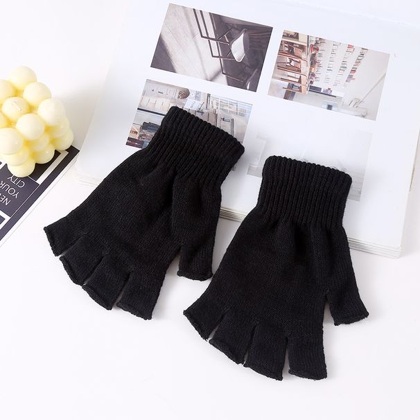 Half-Finger Gloves Knitted Fleece Versatile Thickened Autumn Winter Warm Unisex Couple Student Cycling Cold-Proof_viptrois.com