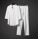 Men's Clothing Retro Style Ice Silk T Shirt Short Sleeved Suit Tops V Neck T-shirt Sets_viptrois.com