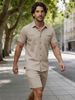 Men's Summer Casual 2-Piece Set - Short Sleeve T-Shirt & Comfortable Shorts, Relaxed Fit Sporty Outfit With Color Block Design_viptrois.com