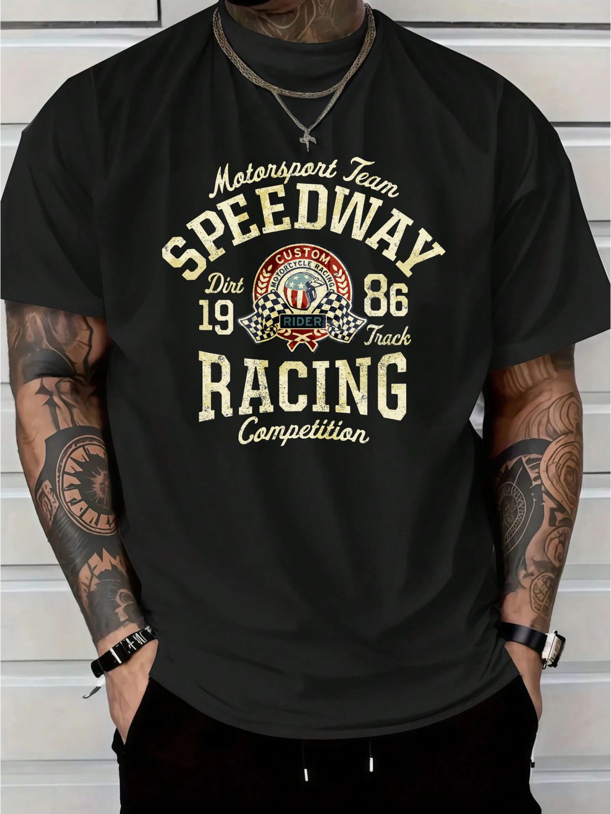 Speedway Racing Style T Shirt With Vintage Motorsport Design Cotton Blend Print For Men Streetwear Casual Wear_viptrois.com