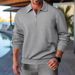 Men's Retro Jacquard Polo Sweatshirt - Heavyweight Half-Zip Lapel Collar Long Sleeve Top, Vintage Autumn Streetwear (Black/White/Grey/Khaki/Navy)_viptrois.com