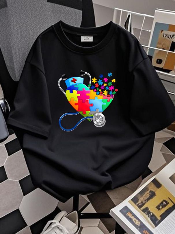 Cute Nurse Heart Puzzle Autism Awareness Men Women Large Capacity Backpack Print Backpacks Soft Fashion Stylish Breathable Homme Casual Graphic_viptrois.com