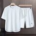 Men's Clothing Summer fashion brand new short sleeved T suit men's loose large size shorts set advanced handsome waffle two piece suit_viptrois.com