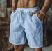 Men's Clothing New Cotton And Linen Shorts Drawstring Elastic Waist Straight Leg Solid Color Breathable Daily Beach Five Point Casual Shorts_viptrois.com